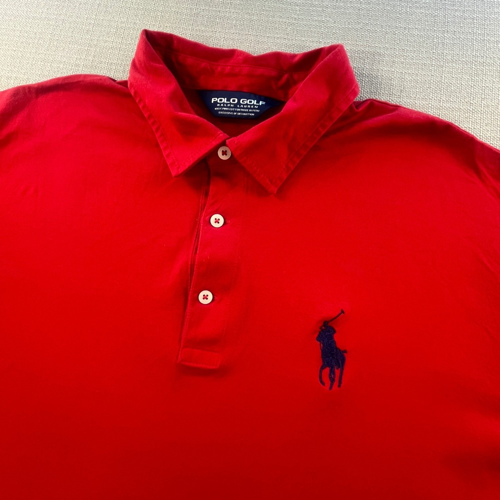 Polo Golf Ralph Lauren Mens XL Red Pima Cotton Patriot Cup Polo Large Pony